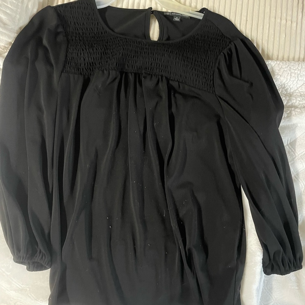 Adrianna Papell Black Blouse with Smocked Detail